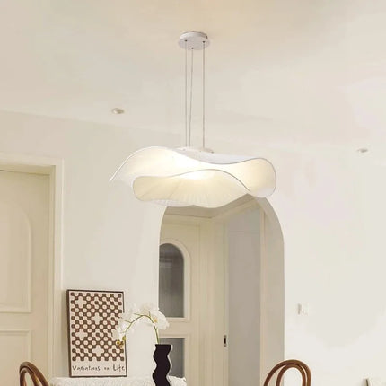 Suspension Wabi Sabi Lotus en tissu blanc, éclairage nordique pour salon et salle à manger