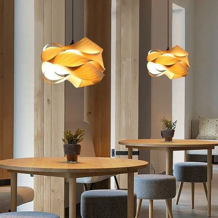 Suspension LED en Bois Style Asie du Sud-Est, Lumière Chaude Ambiance Cosy