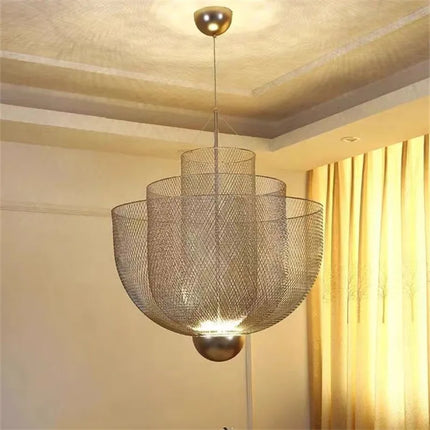 Suspension Meshmatics LED en Métal Cage à Oiseaux Dorée et Argentée Dimmable