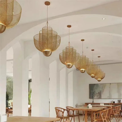 Suspension Meshmatics LED en Métal Cage à Oiseaux Dorée et Argentée Dimmable