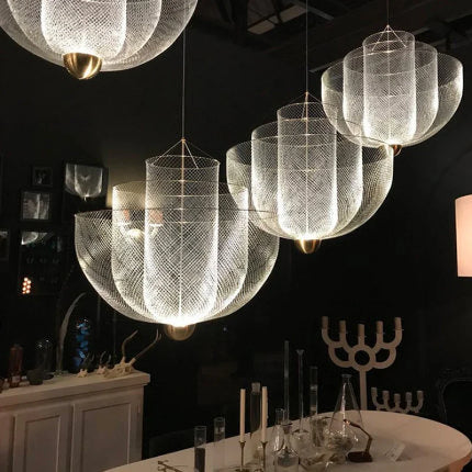 Suspension Meshmatics LED en Métal Cage à Oiseaux Dorée et Argentée Dimmable