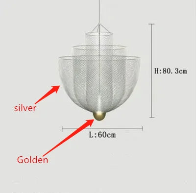 Suspension Meshmatics LED en Métal Cage à Oiseaux Dorée et Argentée Dimmable