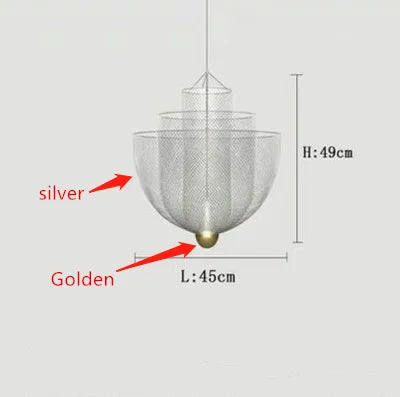 Suspension Meshmatics LED en Métal Cage à Oiseaux Dorée et Argentée Dimmable