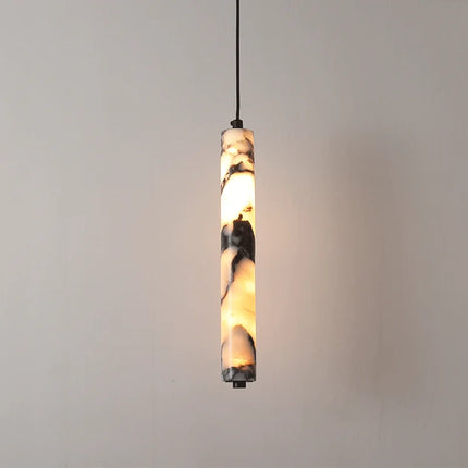Suspension LED en pierre naturelle noire, design cylindrique haut de gamme