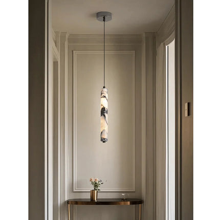 Suspension LED en pierre naturelle noire, design cylindrique haut de gamme