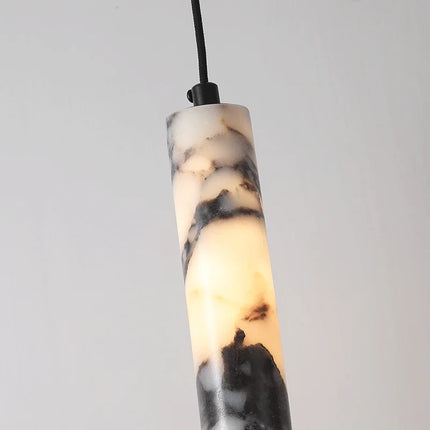 Suspension LED en pierre naturelle noire, design cylindrique haut de gamme