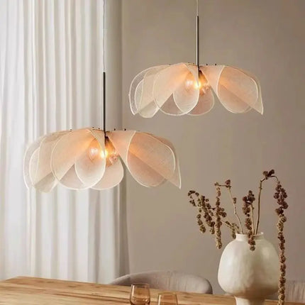Suspension LED tissu blanc style moderne pour salon et restaurant