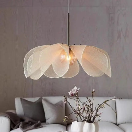 Suspension LED tissu blanc style moderne pour salon et restaurant