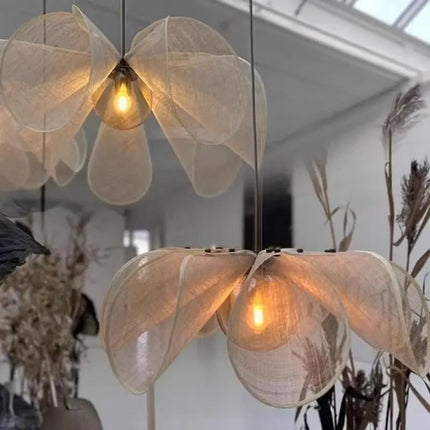 Suspension LED tissu blanc style moderne pour salon et restaurant