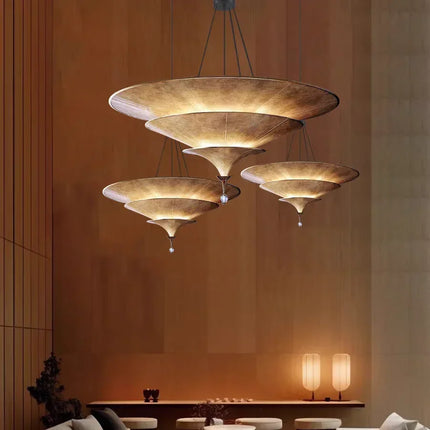 Suspension parapluie thaïlandaise en papier, style Wabi Sabi, lumière chaude pour hôtel et restaurant