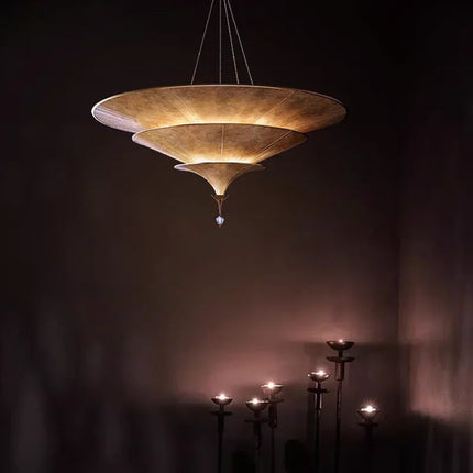 Suspension parapluie thaïlandaise en papier, style Wabi Sabi, lumière chaude pour hôtel et restaurant