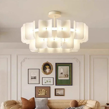 Suspension grand lustre blanc minimaliste Wabi Sabi en acrylique LED pour salon et hall