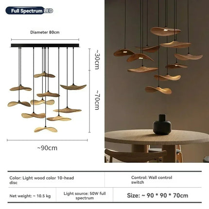 Suspension japonaise Lotus Wabi Sabi en bois massif, lumière chaude pour escalier design duplex