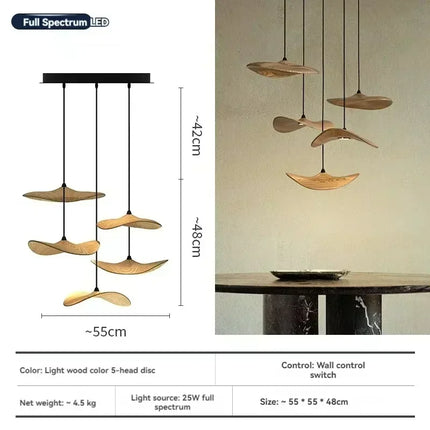 Suspension japonaise Lotus Wabi Sabi en bois massif, lumière chaude pour escalier design duplex