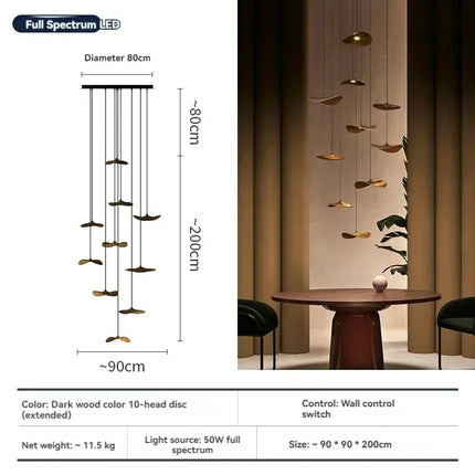Suspension japonaise Lotus Wabi Sabi en bois massif, lumière chaude pour escalier design duplex