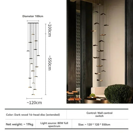 Suspension japonaise Lotus Wabi Sabi en bois massif, lumière chaude pour escalier design duplex