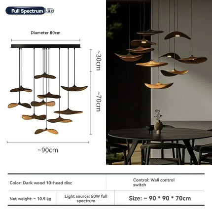 Suspension japonaise Lotus Wabi Sabi en bois massif, lumière chaude pour escalier design duplex