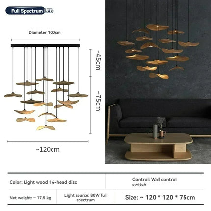 Suspension japonaise Lotus Wabi Sabi en bois massif, lumière chaude pour escalier design duplex