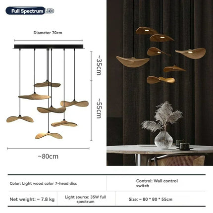 Suspension japonaise Lotus Wabi Sabi en bois massif, lumière chaude pour escalier design duplex