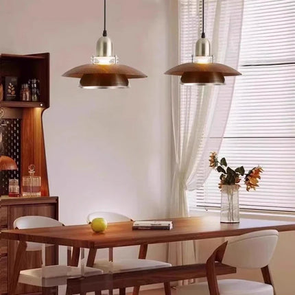 Suspension moderne en métal Grain de bois pour intérieur lumineux
