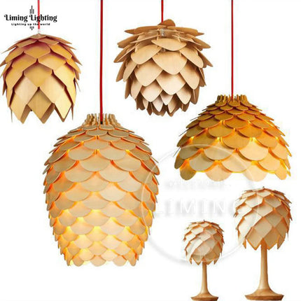 Suspension LED en Bois Forme Pomme de Pin Design Nordique Moderne