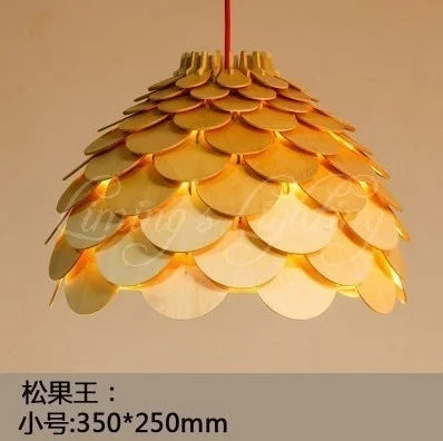 Suspension LED en Bois Forme Pomme de Pin Design Nordique Moderne