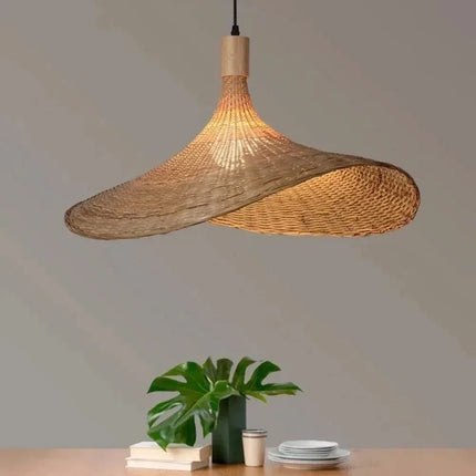 Suspension japonaise en bambou rotin JOYINLED pour salon de thé, lumière LED chaleureuse, Ø30 cm