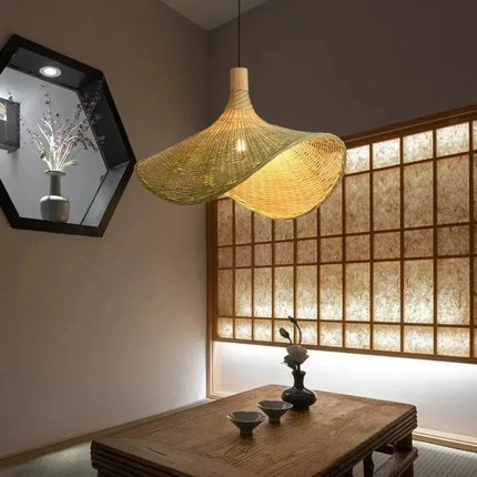 Suspension japonaise en bambou rotin JOYINLED pour salon de thé, lumière LED chaleureuse, Ø30 cm