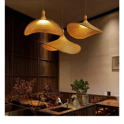 Suspension japonaise en bambou rotin JOYINLED pour salon de thé, lumière LED chaleureuse, Ø30 cm