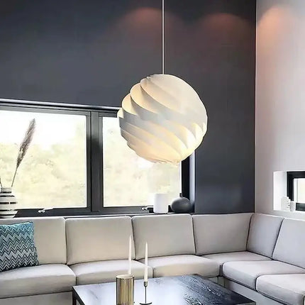 Suspension LED Globe Waves crème, style nordique, lumière chaude ambiance cosy