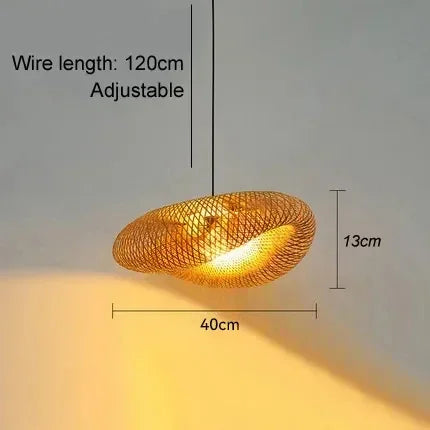 Suspension lustre bambou tissé LED vintage pour salon et salle à manger