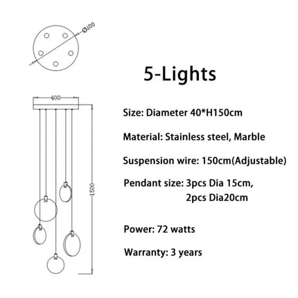 Suspension LED marbre design contemporain pour salon et hall