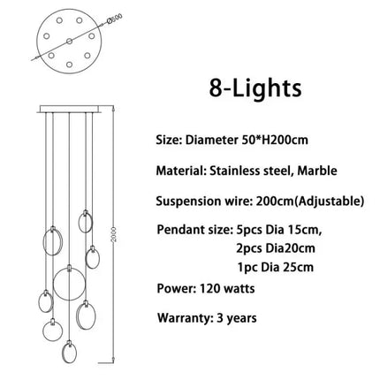 Suspension LED marbre design contemporain pour salon et hall