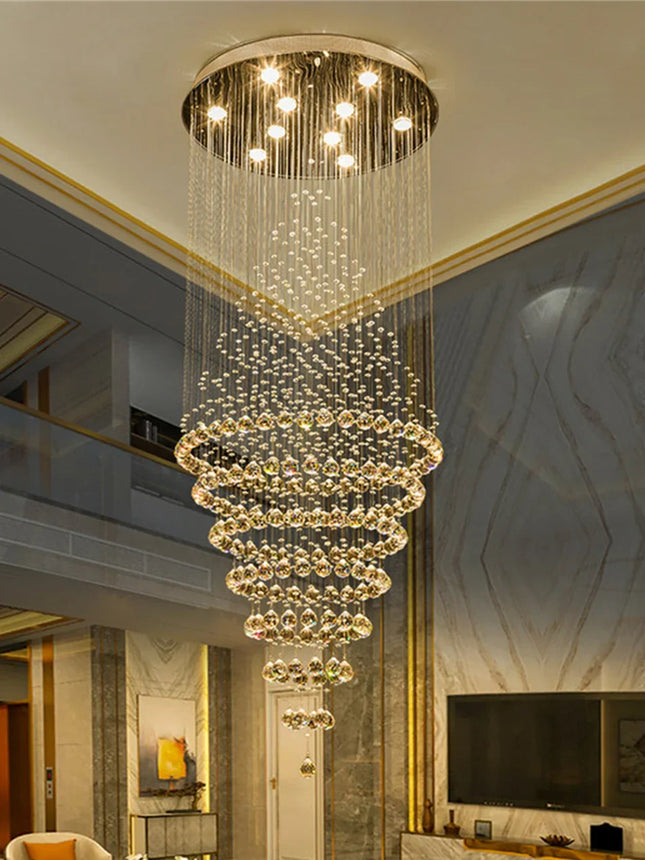 Suspension LED en cristal moderne pour hall et escalier, lumière chaude variable