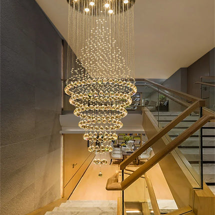 Suspension LED en cristal moderne pour hall et escalier, lumière chaude variable