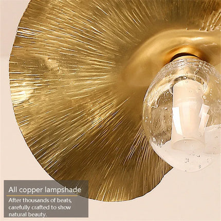 Suspension feuille de Lotus en laiton martelé, lumière chaleureuse pour salon et cuisine