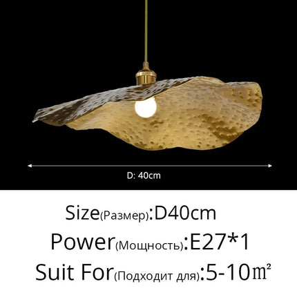 Suspension feuille de Lotus en laiton martelé, lumière chaleureuse pour salon et cuisine