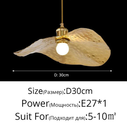 Suspension feuille de Lotus en laiton martelé, lumière chaleureuse pour salon et cuisine