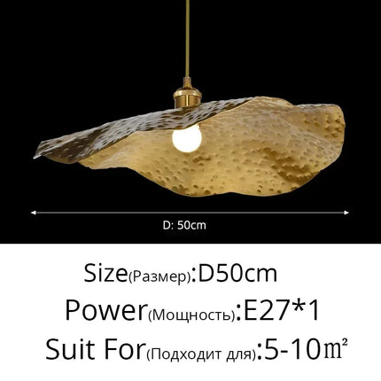 Suspension feuille de Lotus en laiton martelé, lumière chaleureuse pour salon et cuisine