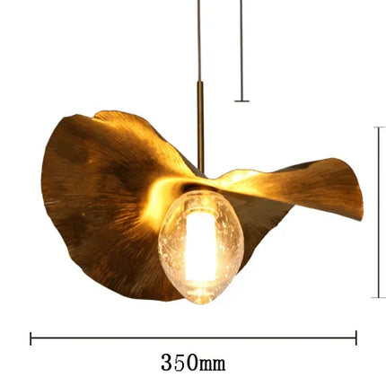 Suspension feuille de Lotus en laiton martelé, lumière chaleureuse pour salon et cuisine