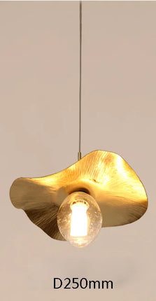 Suspension feuille de Lotus en laiton martelé, lumière chaleureuse pour salon et cuisine
