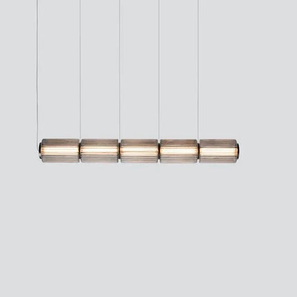 Suspension LED en verre gris et métal doré, design nordique lumineux