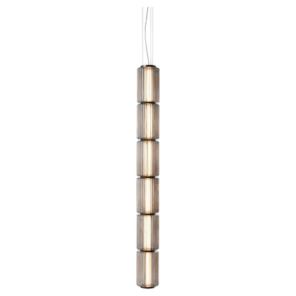 Suspension LED en verre gris et métal doré, design nordique lumineux