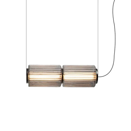 Suspension LED en verre gris et métal doré, design nordique lumineux