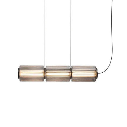 Suspension LED en verre gris et métal doré, design nordique lumineux