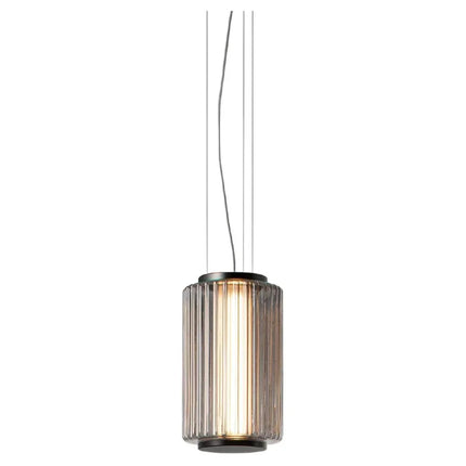 Suspension LED en verre gris et métal doré, design nordique lumineux