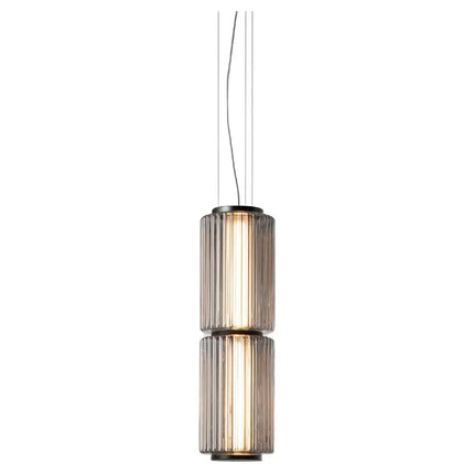 Suspension LED en verre gris et métal doré, design nordique lumineux