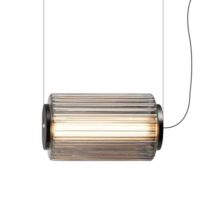 Suspension LED en verre gris et métal doré, design nordique lumineux