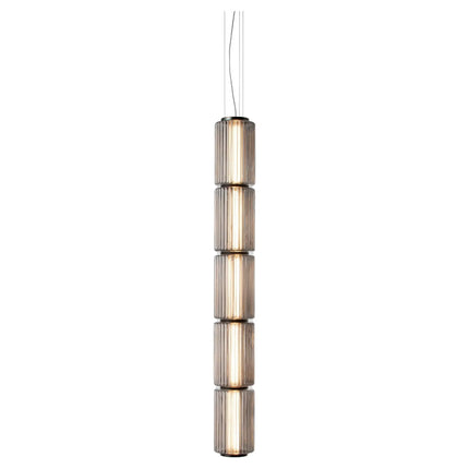 Suspension LED en verre gris et métal doré, design nordique lumineux