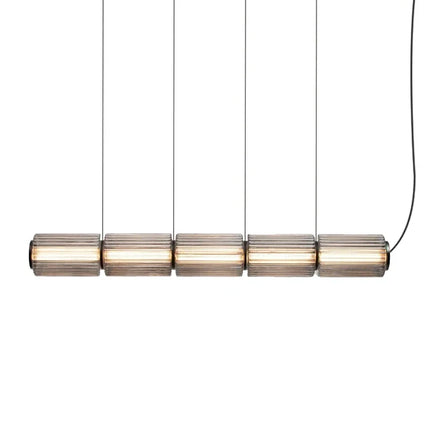 Suspension LED en verre gris et métal doré, design nordique lumineux